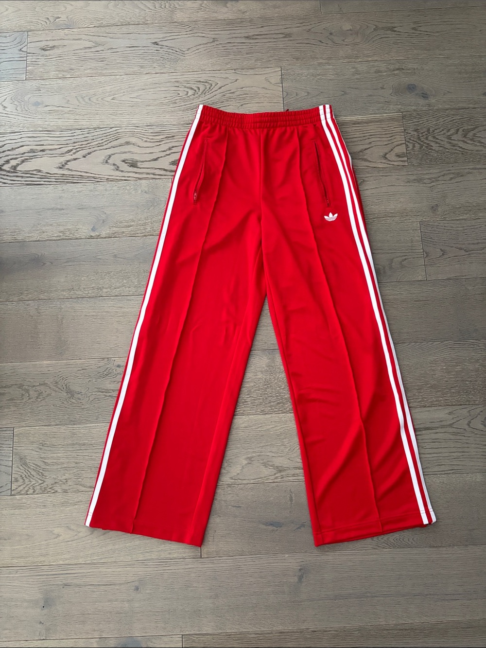Adidas Red Track Pants with White Stripes